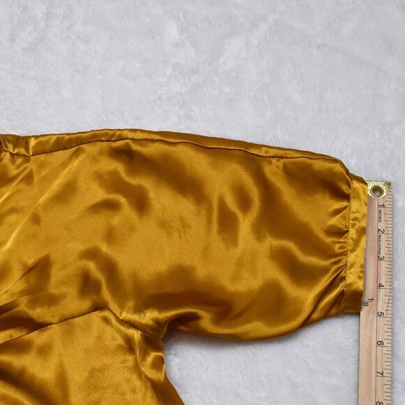 New York & Co Satin Blouse XS Draped Mustard Whimsigoth Holiday Party Cocktail - Picture 15 of 15